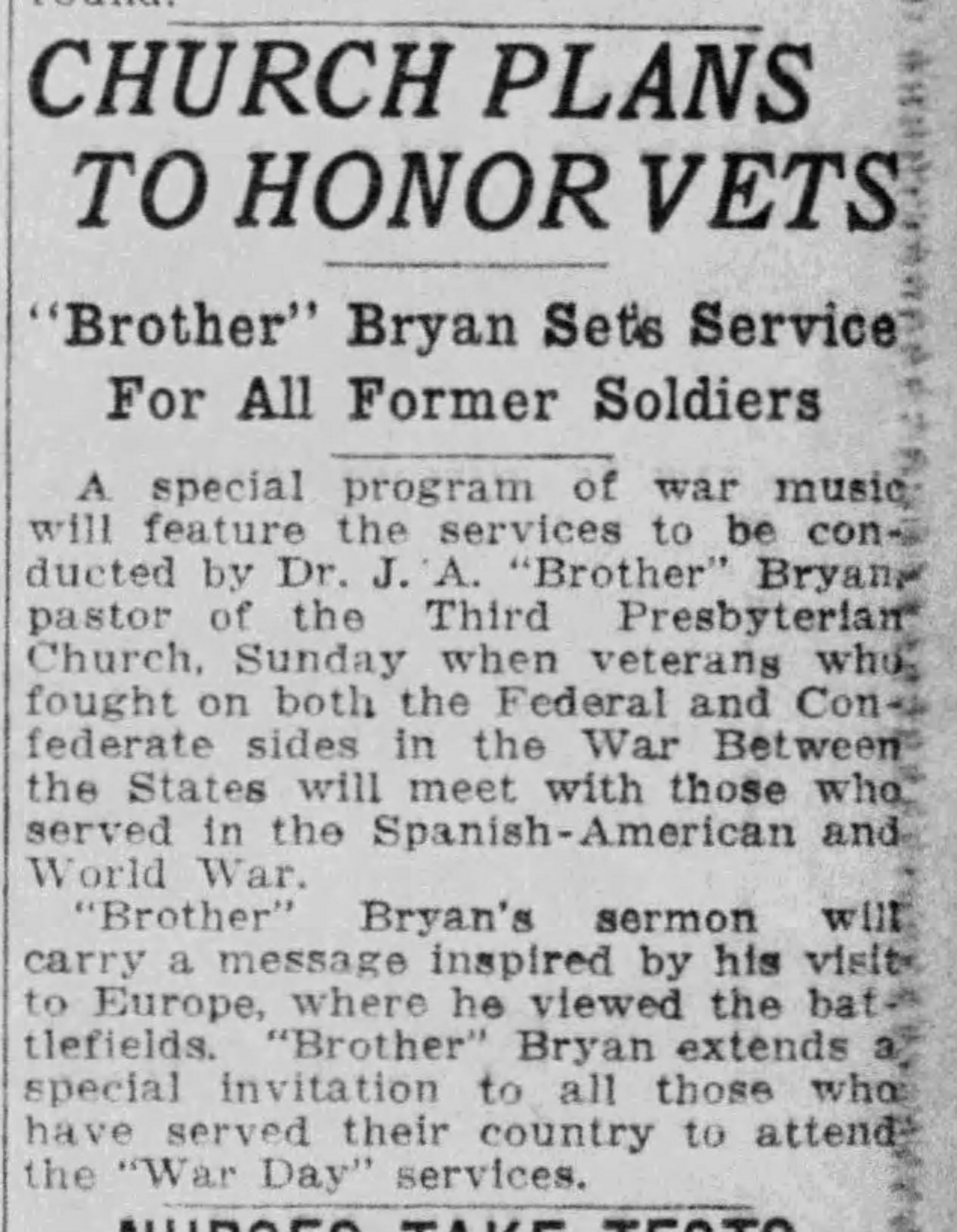 Church Plans To Honor Vets